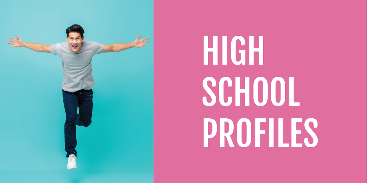 High School Profiles - Happy, teen boy jumping