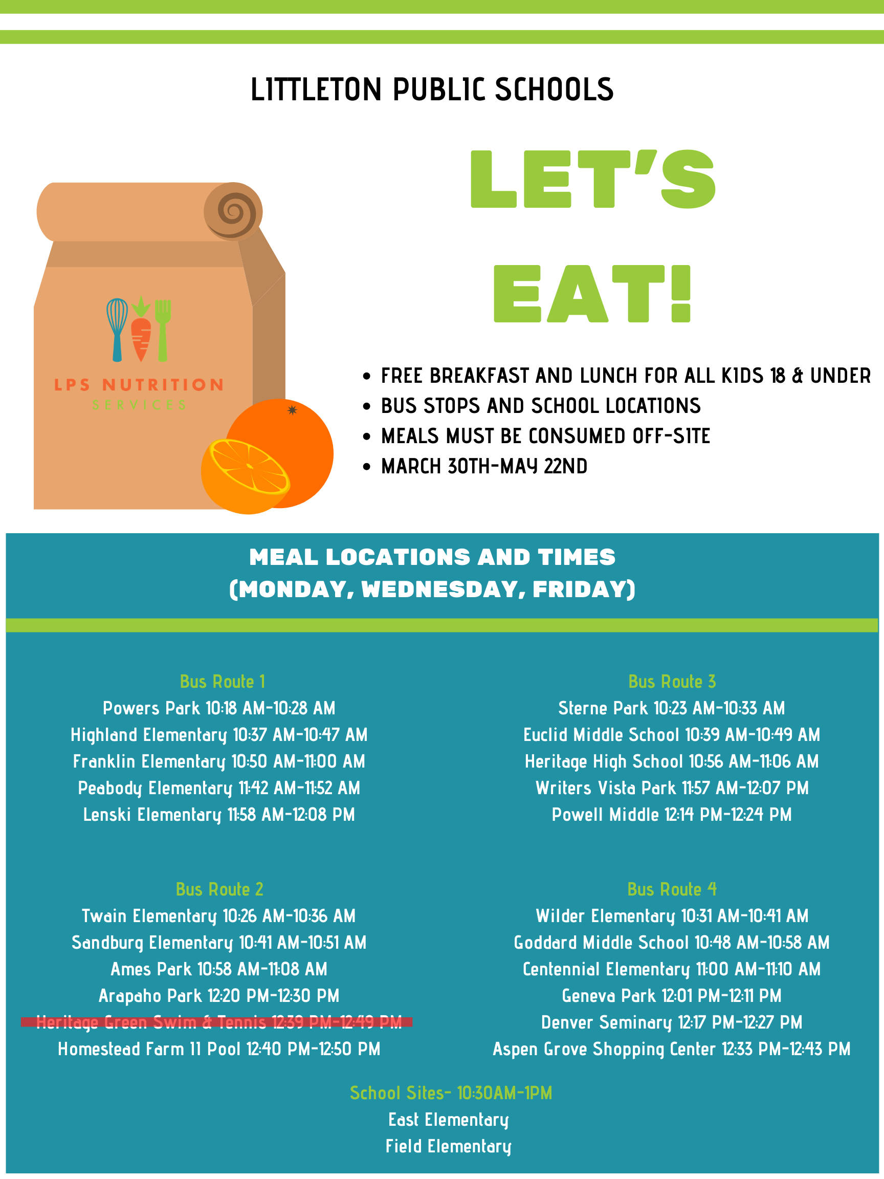 Let's Eat! Free Breakfast & Lunch at 22 Bus Stops, East and Field ...