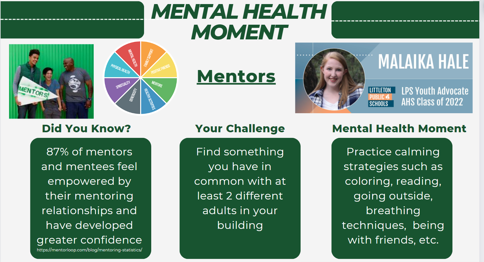 Mental Health Moments: Mentors - Malaika Hale LPS Youth Advocate AHS Class of 2022 (full text under the image)