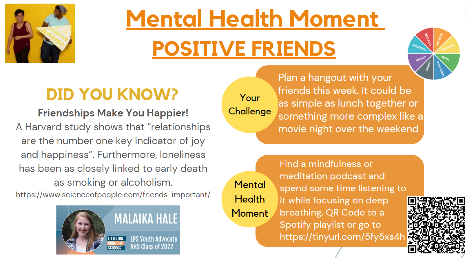 Mental Health Moments: Positive Friends - Malaika Hale LPS Youth Advocate AHS Class of 2022 (full text under the image)