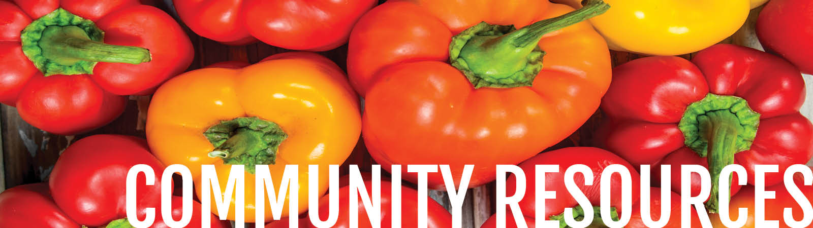 Community Resources header with vibrant bell peppers red, orange, and yellow