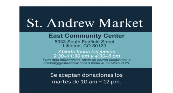 Spanish flyer for the St. Andrew Market which is open every Thursday