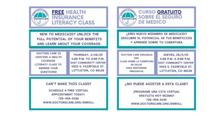 information for a free health care literacy class offered by Doctors Care