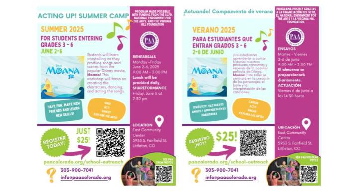 week long workshop for students in grades 3rd to 6th for performing arts academy