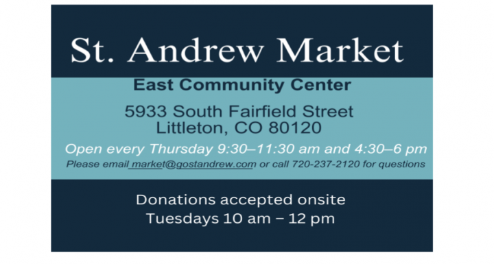 postcard for St. Andrew Market which is open on Thursdays for individuals to shop for food