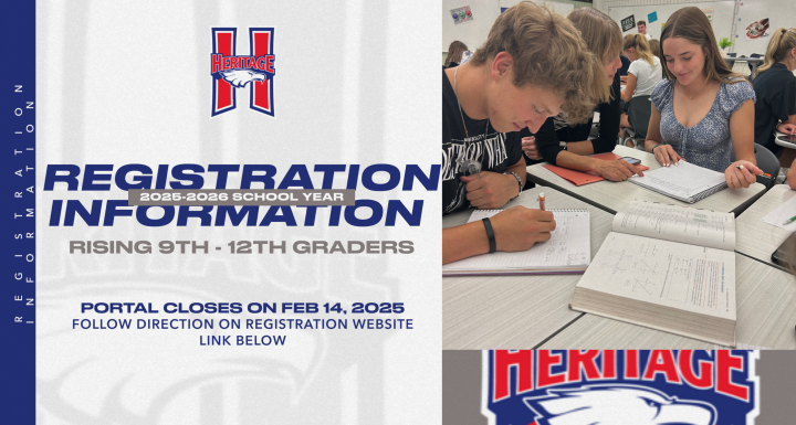 Registration Information, 2025-2026, Rising 9th-12th Graders, Portal Closes Feb 14, 2025, Follow directions on registration website, link below