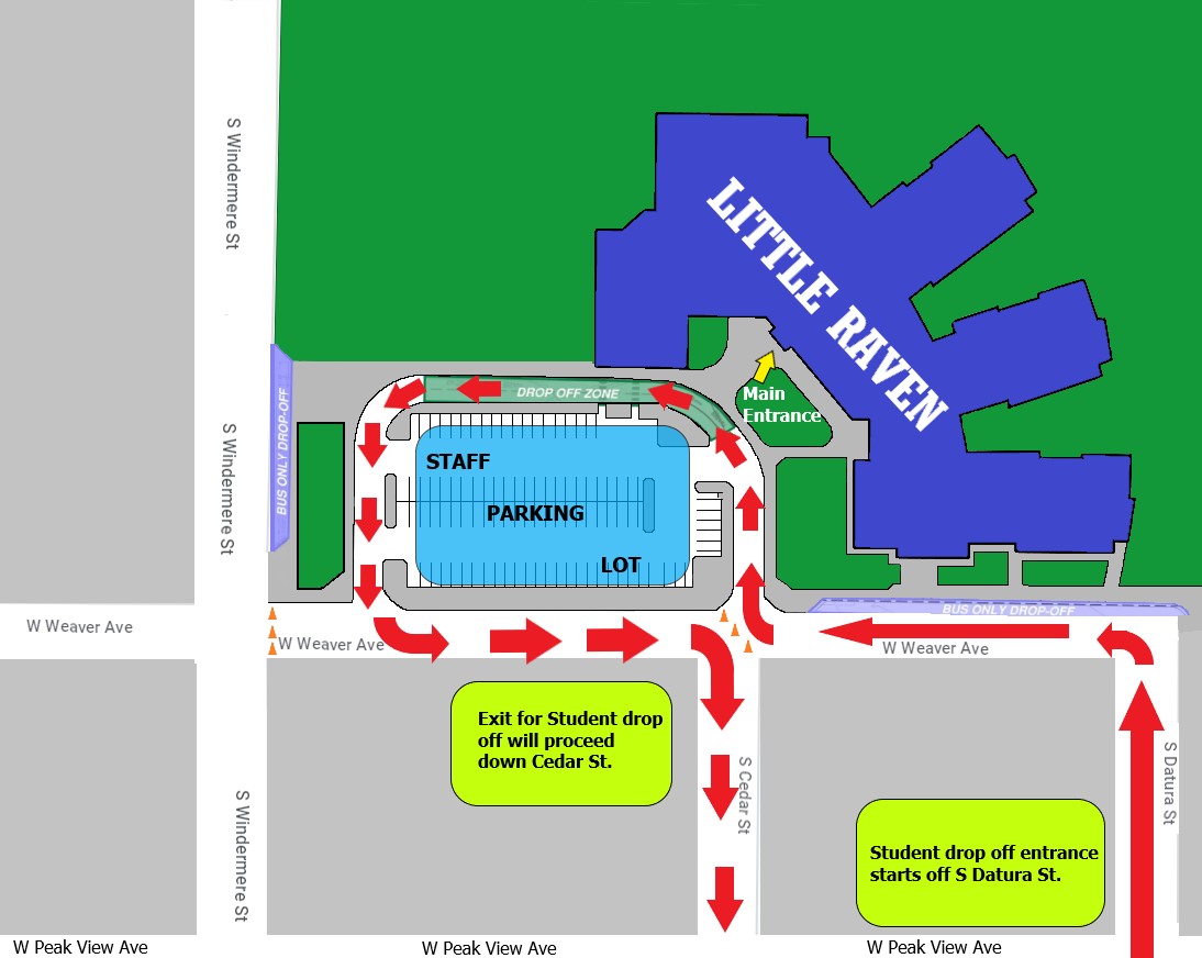 Arrival and Dismissal map with written instructions explaining what the image is conveying